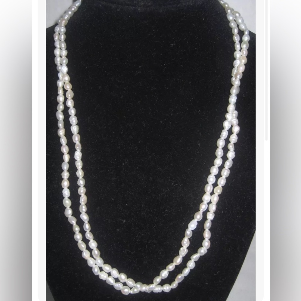 Genuine Freshwater Pearls Double Strand Sterling Silver Clasp 18.5" Necklace